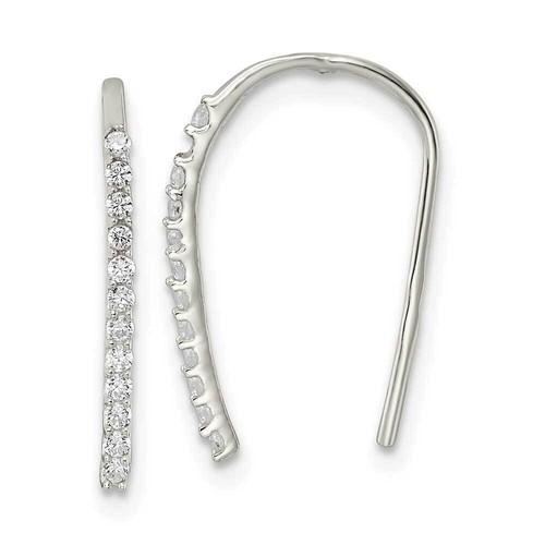 Sterling Silver Polished CZ Threader Earrings 0.67"