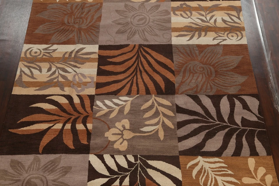 Checked Indian Oriental Transitional Area Rug Living Room Hand-tufted 10x13 ft - Image 3 of 4