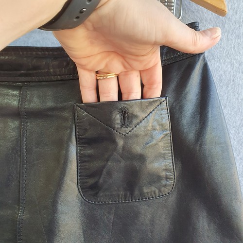 Filippa K 100% Leather Skirt Sz Large Black A-Line Pockets Designer Sweden - Picture 3 of 8