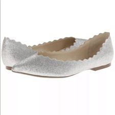 Blue by Betsey Johnson Silver Glitter Cake Flats Sz 7