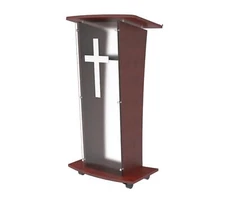 Wood Chruch Podium Frost Acrylic Front 46.5" Tall Pulpit Lectern Christian Cross