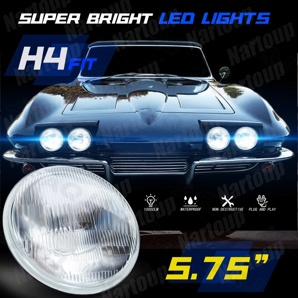 4PCS DOT 5.75" 5 3/4" Chrome H4 LED Headlights Sealed Hi/Lo Beam For Ford LTD II Foto 2 de 4