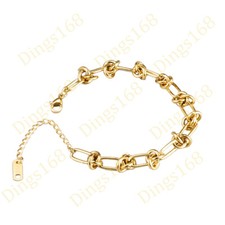 Real 18K Gold Filled Hypoallergenic 6mm Wide Rectangle Knot Link Chain Bracelet