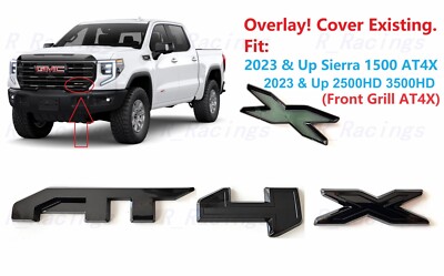 Front Grill Gloss Black AT4X OVERLAY Emblem 2023+ GMC Sierra 1500 2500HD 3500HD