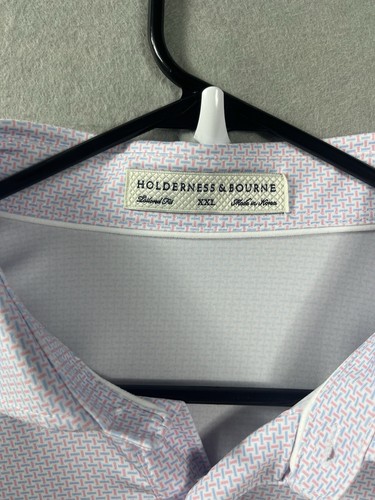 Holderness & Bourne Polo Shirt Mens XXL Pink Blue Geometric Performance Golf SGA - Picture 3 of 10