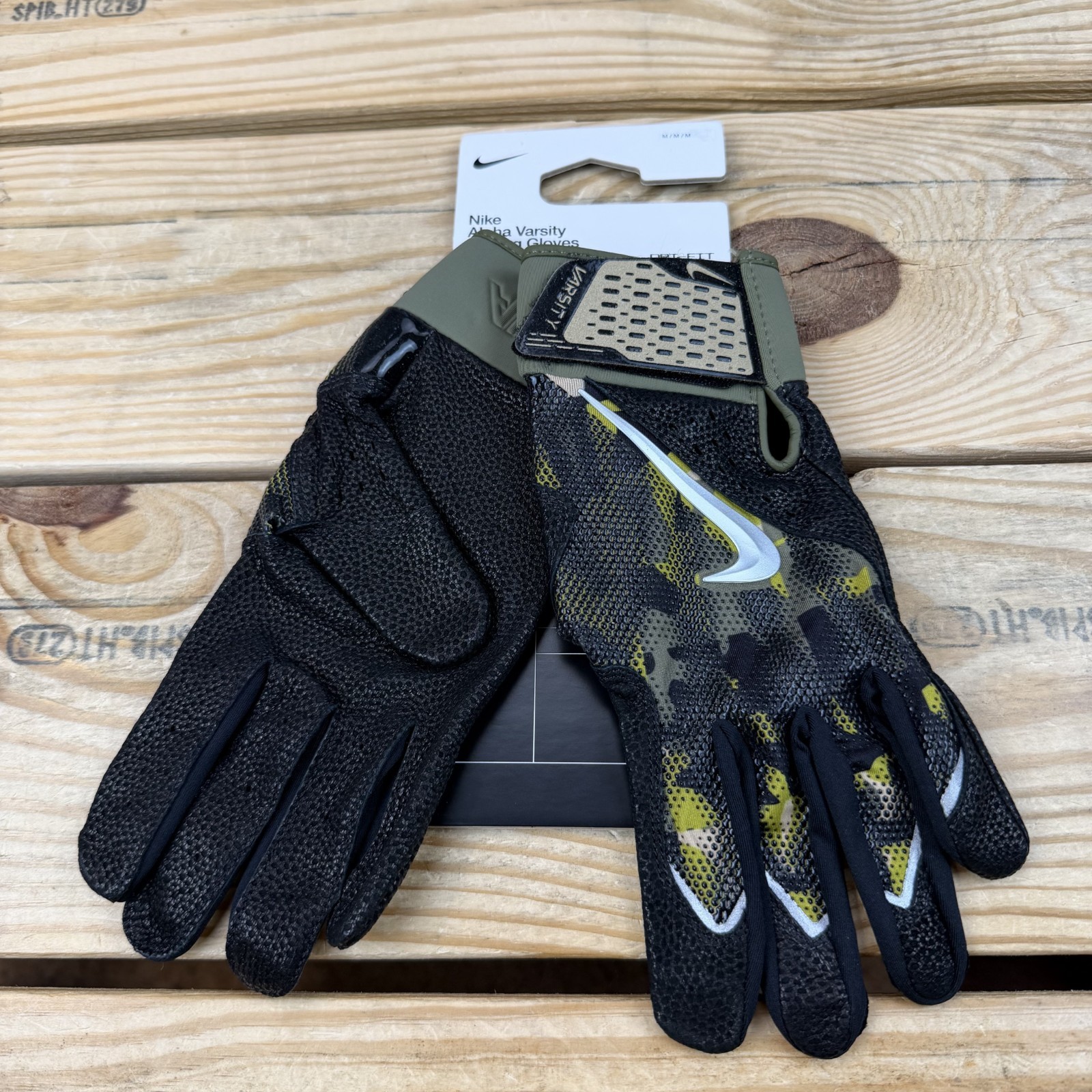 Nike Alpha Varsity Batting Gloves Black Olive Camo Baseball Softball Size M