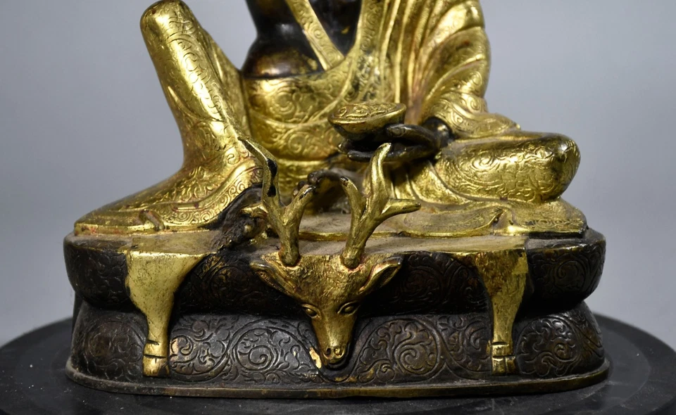Estatua de Buda Milarepa dorada de latón budismo tibetano clásico antiguo de China de 7,1" Foto 4 de 4