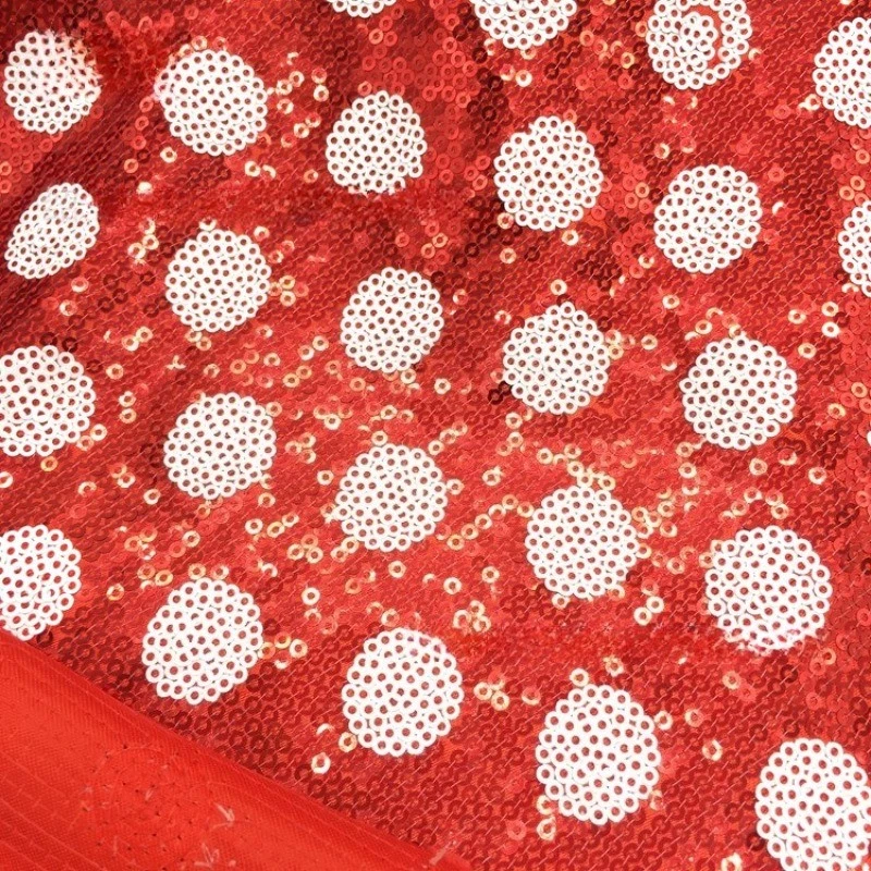 1m Rot Weiß Gepunktet Pailletten Glitzer Stoff Glänzend für Nähen Kleid Basteln - Bild 3 von 4