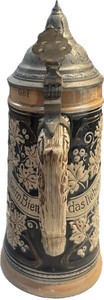 Vintage Ceramic Pewter Lid Beer Stein 16 oz Collectible