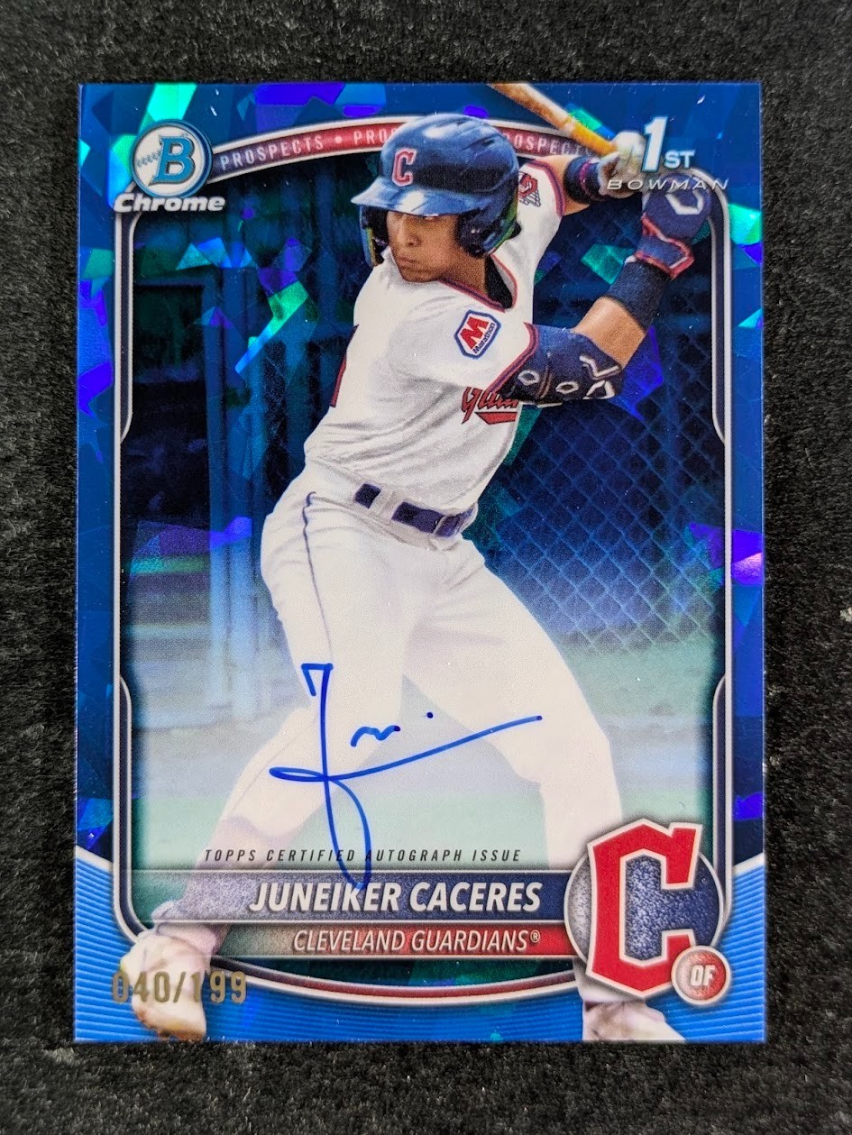 2025 Bowman Chrome JUNEIKER CACERES 40/199 1st Bowman Auto Sapphire Prospect SP