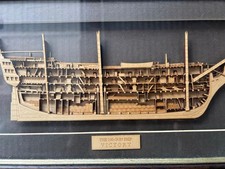 Framed Wooden Diorama Model Military Ship - 100-Gun Ship Victory