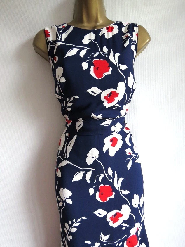 Phase Eight navy floral asymmetric flared dress size 14 - Image 2 of 4