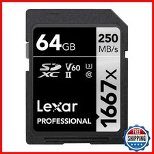 Lexar 64GB 1667x SDXC UHS-II C10 U3 V60 250MB/s Memory Card LSD64GCBNA1667