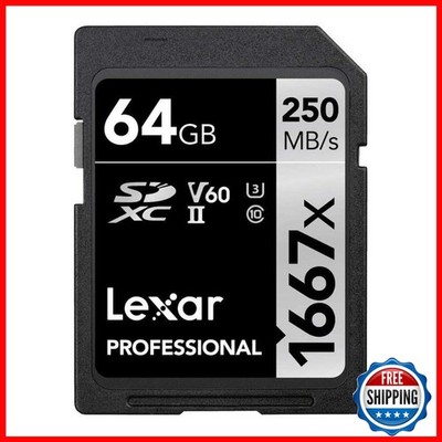 Lexar 64GB 1667x SDXC UHS-II C10 U3 V60 250MB/s Memory Card LSD64GCBNA1667