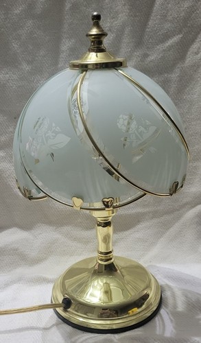 Vintage 3 Way Touch Lamp 12” Glass Panels Brass Tone Clear Petite Floral Design - Picture 4 of 9