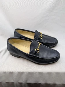 Mocassins femme GUCCI Horsebit cuir marine EU35,5/US5,5 authentiques du Japon