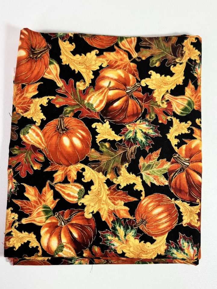 Autumn Fabric Pumpkins Leaves Gold Accent Hi Fashion Cotton C2090 1 yard - Image 2 of 4