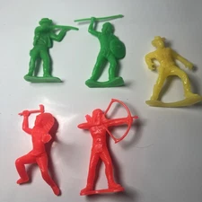 Lot 1970's TIM-MEE Large Green Cowboy & Orange Indian Processed Plastic Figures