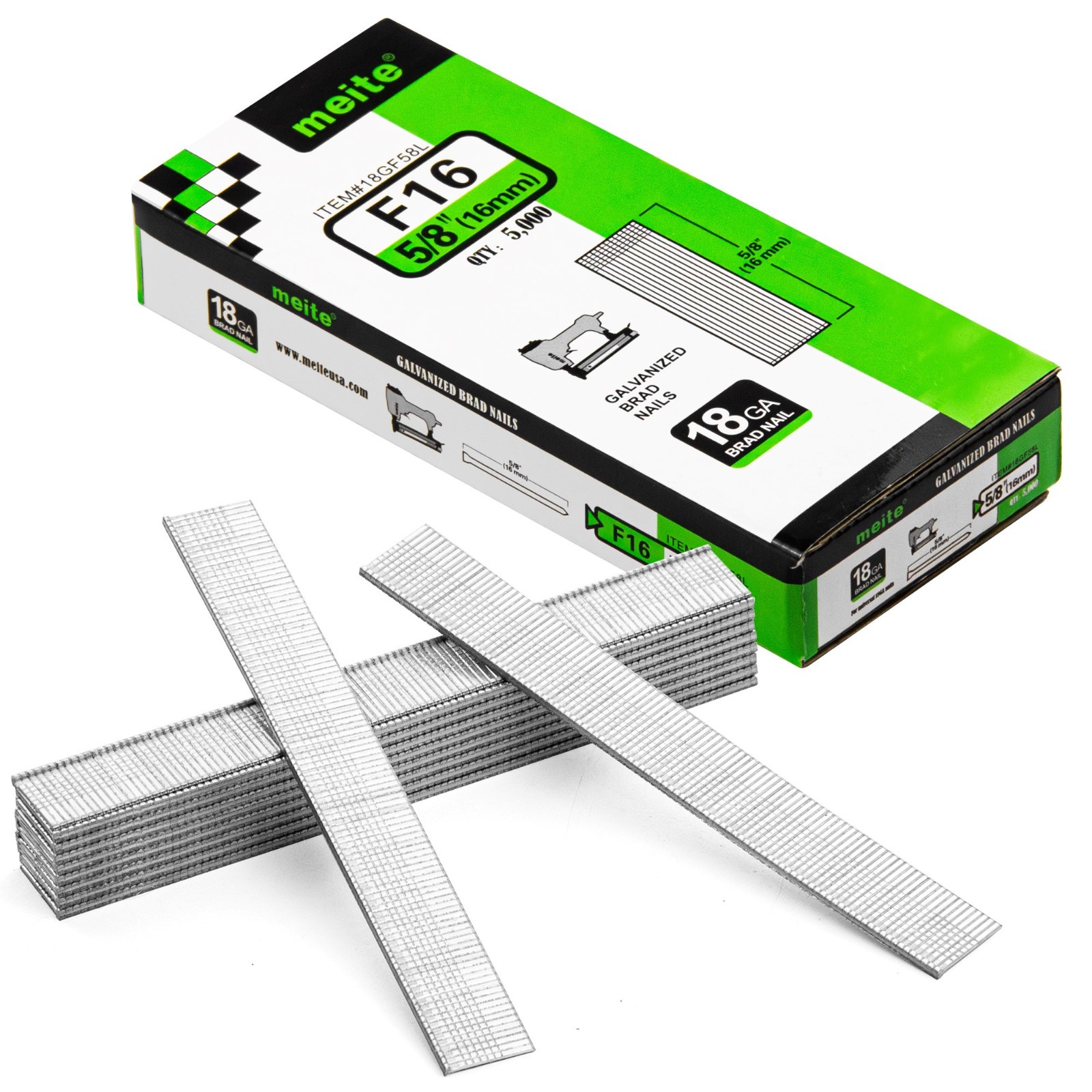 5,000 Counts meite 18 Gauge Brad Finish Nails 1/2" to 2" Galvanized F Series