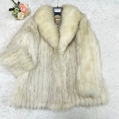 SAGA FOX Fuchspelzmantel Off White Soft Leather Gold Tag 67 cm Länge