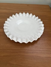 Fenton hobnail white milk glass ruffled edge dish