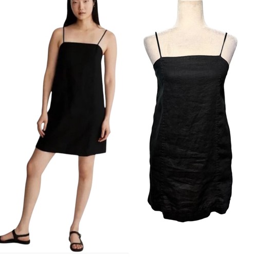 Madewell Mini Slip Dress Womens 2 Linen Square Neck Pockets Minimalist Goldie