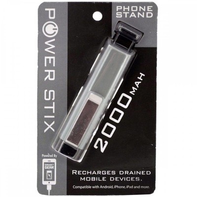 Power Stix 2000 mAh Power Bank with Phone Stand, Black/Gray