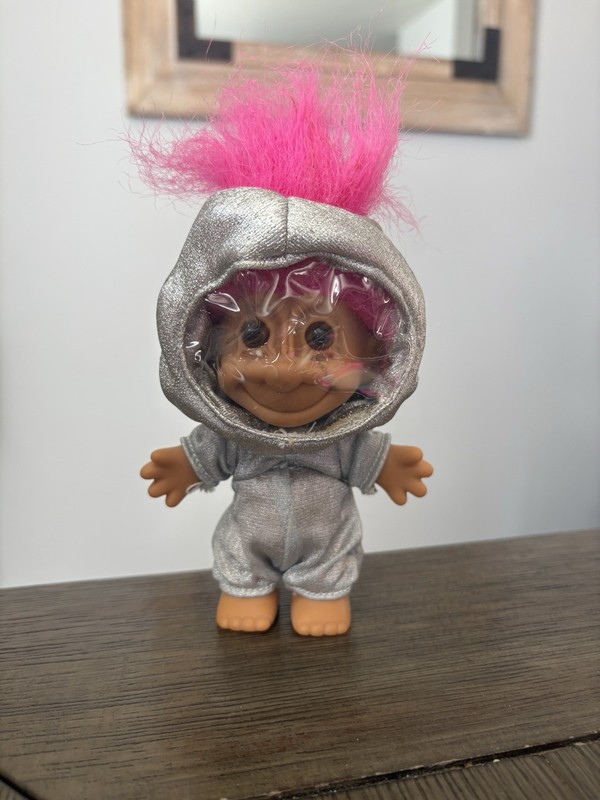 Vintage Russ Astronaut Troll 5" Silver Space Suit Doll Pink Hair Nostalgia