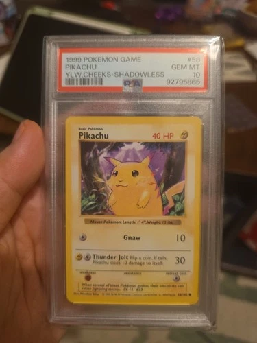 1999 POKEMON BASE SET SHADOWLESS YELLOW CHEEKS #58 PIKACHU PSA 10
