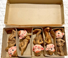 Commodore Japan Gold Glitter Pixie Elf Tree VINTAGE Ornaments Set Of 5 - Read!
