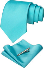 Men's Solid Color Necktie Pocket Square Set with Tie Clip