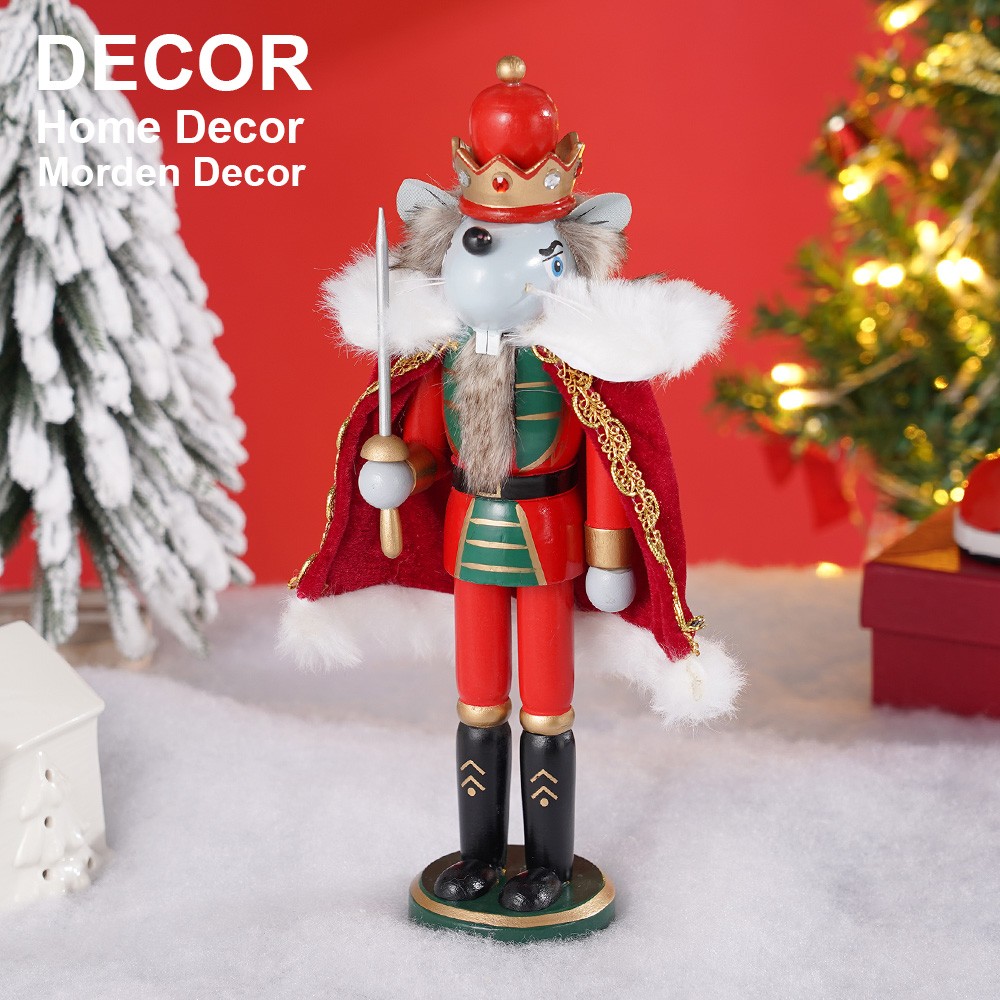 12'' Nutcracker Soldier Vintage Wooden Nut Cracker Ornament Red Mouse Home Decor