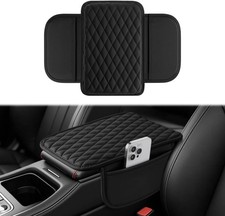 Car Center Console Cover Leather Armrest Cushion 2 Pockets Non-Slip SUV Truck