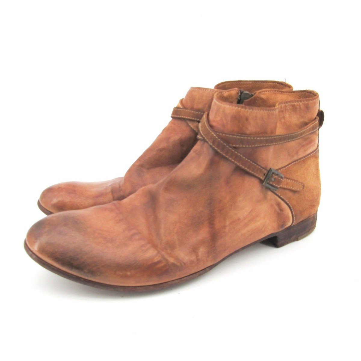 Officine Creative Women Brown Leather Ankle Boots Side Zip Buckle 