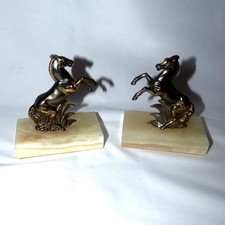 Vintage Art Deco Rearing Horse Bookends Pair Onyx Marble Spelter