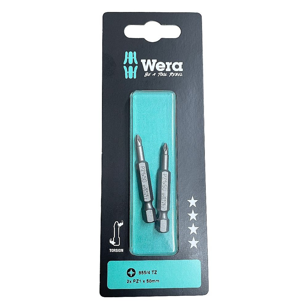 Wera 855/4 TZ Pozidriv 50 mm Screwdriver Bits 1/4"" Hexagon Drive (PZ 1, Pack of…