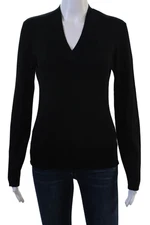 Elie Tahari Womens Black V Neck Merino Wool Pullover Sweater 3/4 Sleeve Size M
