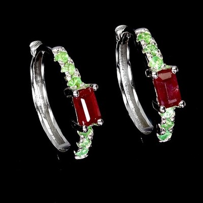 925 Sterling Silver Earrings Octagon Ruby 5x3mm Natural Gemstone Jewelry