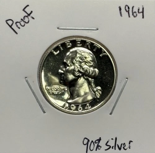 1964 Proof Washington Quarter, 90% Silver, Very Nice, Very Low Mintage! 🔥