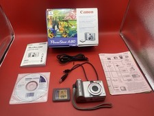 Canon Power Shot A80 4.0 MP Digital Camera Silver w/Memory Card Box - WORKS