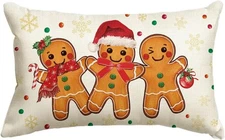 Christmas Gingerbread Man Snowflake Throw Pillow Cover, 12 x 20 Inch Winter 