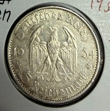 1934 - E - PRE WW2 - 5 REICHS MARK - GARRISON CHURCH - 90% Silver - Lot # 136
