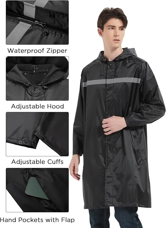 Chaqueta Para Hombre Impermeable Para Lluvia Chubasquero Con Capucha Moda Casual image 3