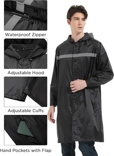Chaqueta Para Hombre Impermeable Para Lluvia Chubasquero Con Capucha Moda Casual image 3