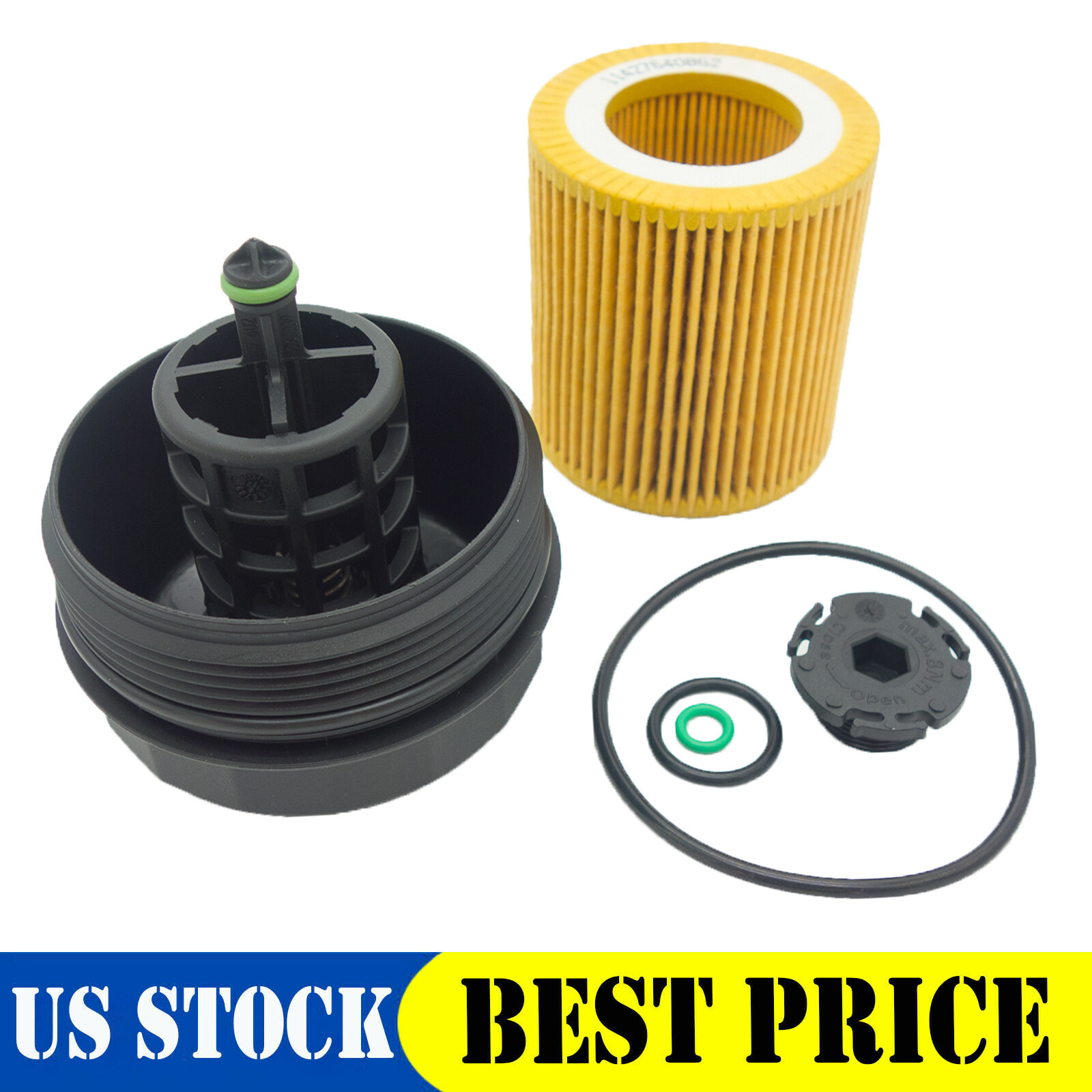 For BMW Oil Filter Housing Cover Cap 11427525334 W/Oil Filter & Oil Pan