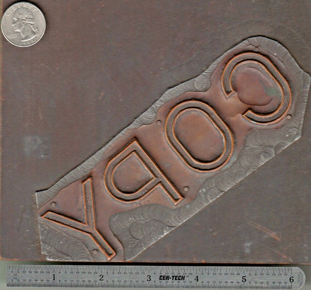 Vintage Metal & Wood Printing Print Block Ink Stamp, Large "COPY" 7" x