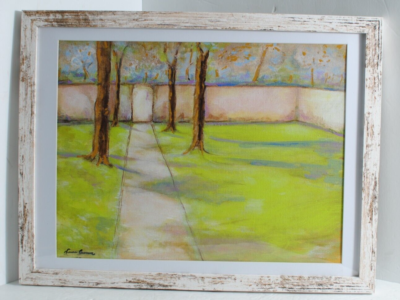 #ad Old Apple Orchard Original Acrylic on Board Signed Framed and Matted by Leean $85.00