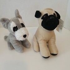 2 Plush Dogs Pug Terrier Types Two Stuffed Animals Small Dogs