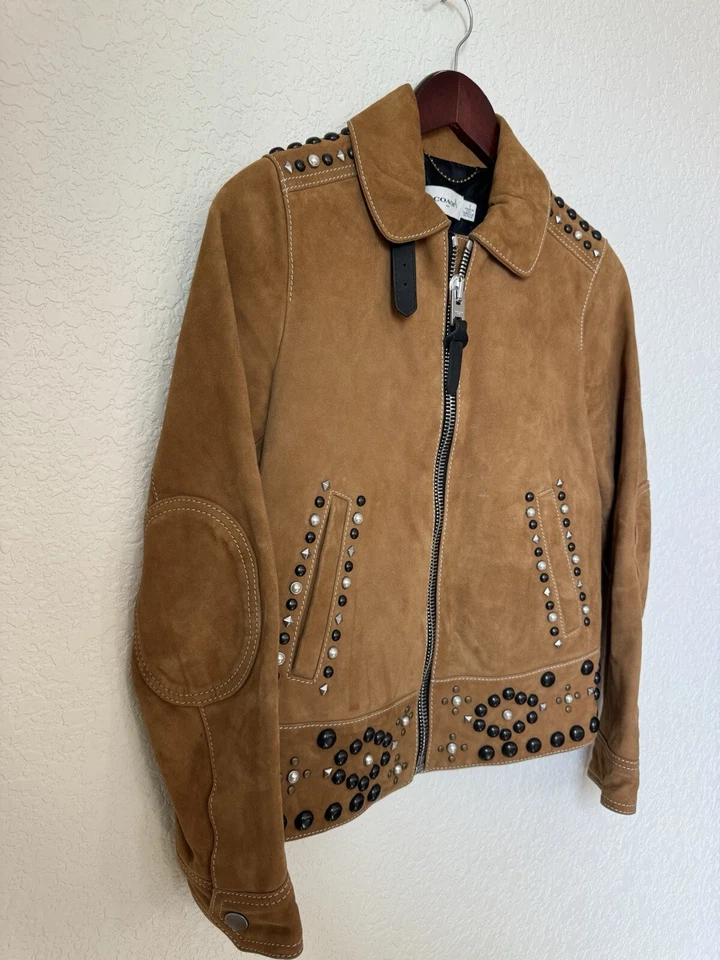 ТРЕНЕР женщин $1795 верблюд коричневый замши кожаная куртка с заклепками + юбка - Изображение 4 из 4