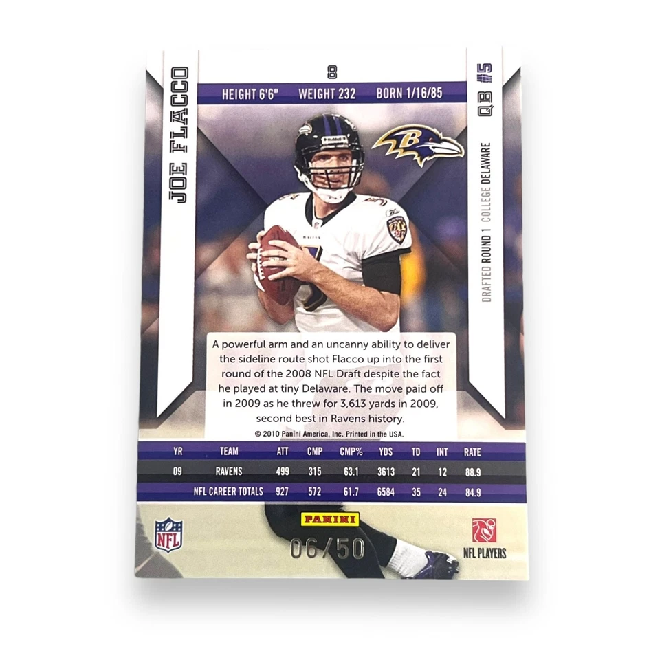 2010 Panini Epix Joe Flacco 06/50 #ed Parallel Cleveland Browns Ravens - Image 4 of 4
